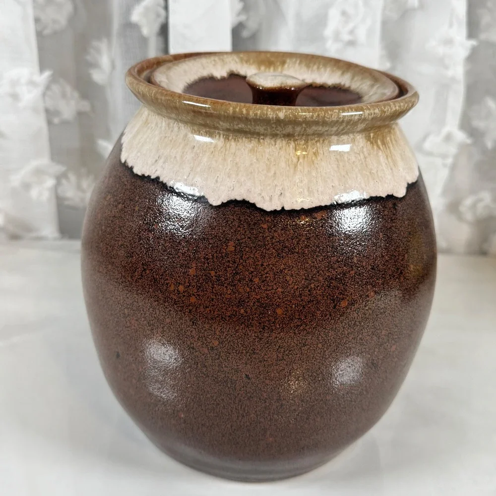 Vintage Brown Drip Glaze Cookie Jar He Who Indulges Bulges 70s‎ Kitschy